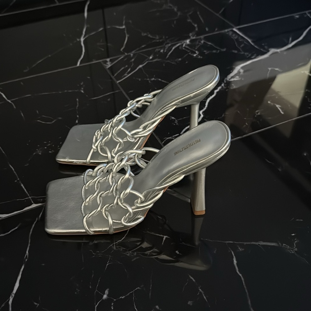 Grey metallic heels